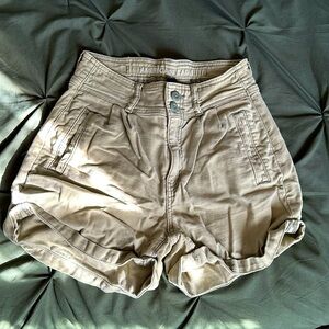 High-Waisted Olive Green Light Weight Cotton Shorts.